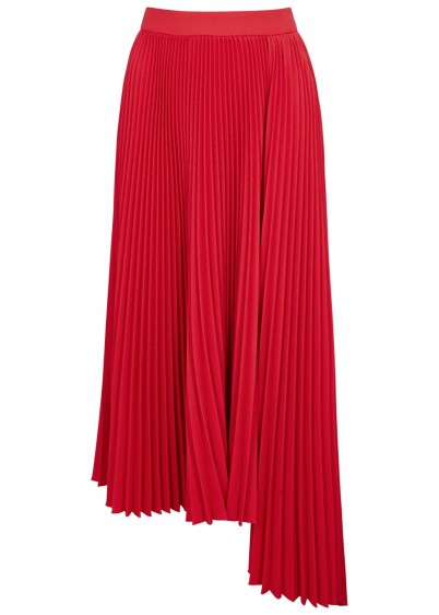 MSGM Red pleated asymmetric midi skirt
