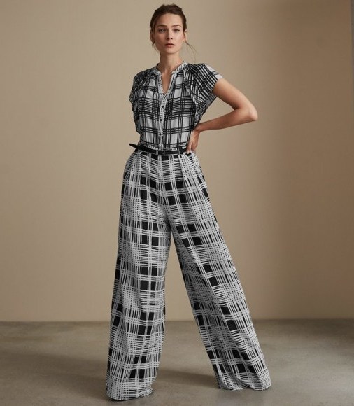 REISS NATASCHA CHECKED WIDE LEG JUMPSUIT MONOCHROME ~ style statement clothing ~ black and white checks - flipped