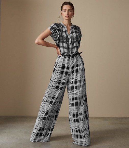 REISS NATASCHA CHECKED WIDE LEG JUMPSUIT MONOCHROME ~ style statement clothing ~ black and white checks