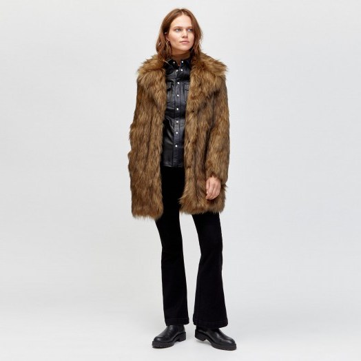WAREHOUSE NATURAL FAUX FUR COAT in Beige / brown tone winter coats - flipped