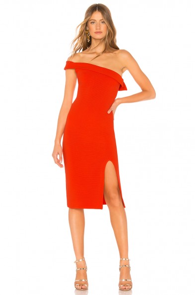 NBD KADE MIDI DRESS in Bright Red | off shoulder party frock