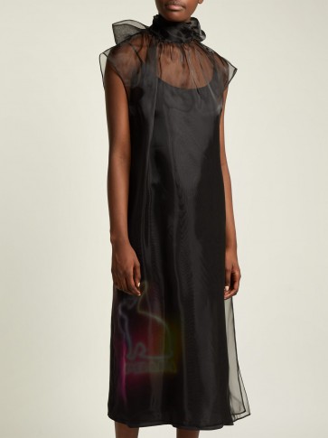 PRADA Neon rabbit-print black silk-organza dress ~ chic lbd