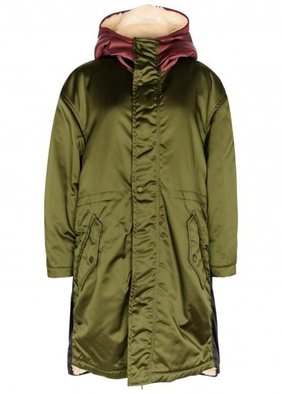 NO.21 Olive panelled satin parka ~ casual luxe coat - flipped