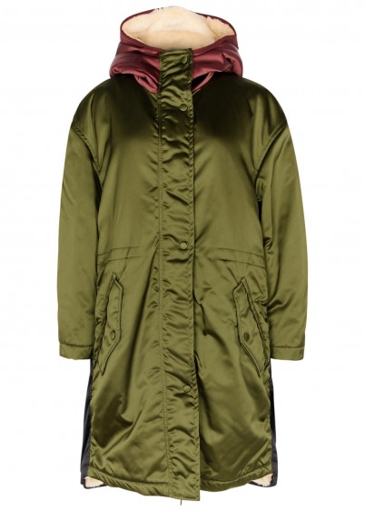 NO.21 Olive panelled satin parka ~ casual luxe coat