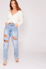 IN THE STYLE ODESSA WHITE SUPER FLUFFY TWIST BACK JUMPER ~ luxe style knitwear