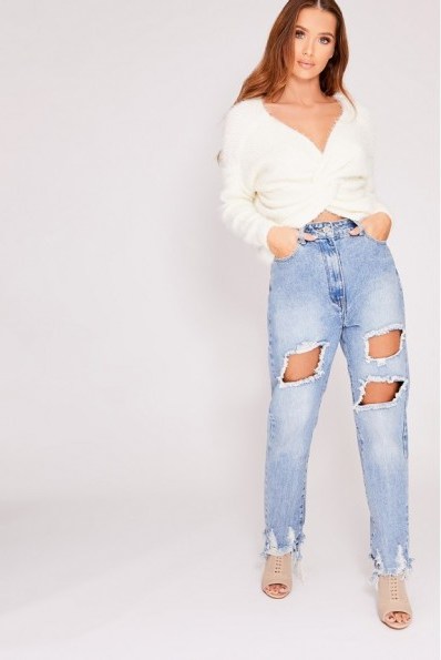 IN THE STYLE ODESSA WHITE SUPER FLUFFY TWIST BACK JUMPER ~ luxe style knitwear - flipped