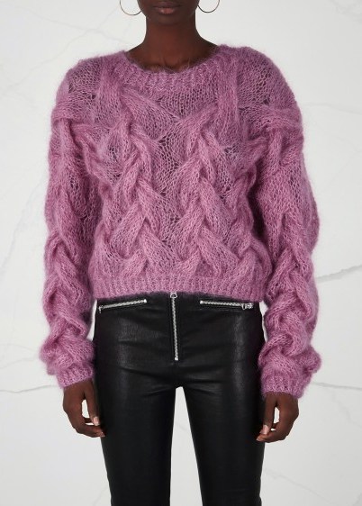 ONEONONE Amusing cable-knit mohair-blend jumper pink ~ soft chunky crew neck jumper - flipped
