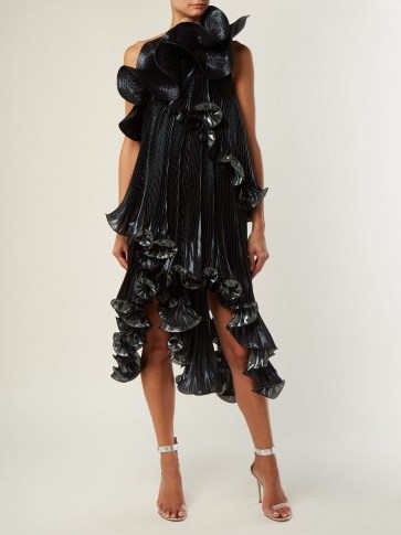 GIVENCHY One-shoulder black ruffled Lurex silk-blend dress ~ glamorous metallic ruffles - flipped