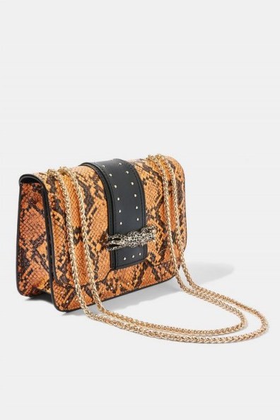 TOPSHOP Panther Snake Print Piece Cross Body Bag in Orange ~ reptile and animal prints - flipped