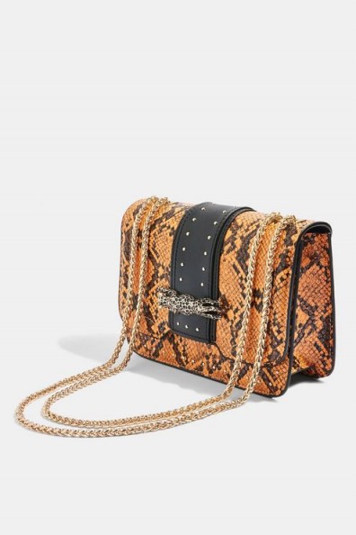 TOPSHOP Panther Snake Print Piece Cross Body Bag in Orange ~ reptile and animal prints