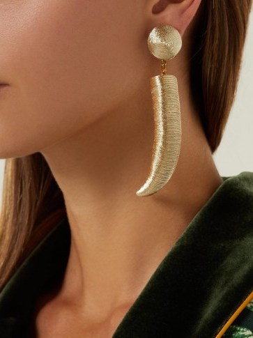 REBECCA DE RAVENEL Pasha gold tusk-shaped cord earrings ~ luxe statement accessory - flipped