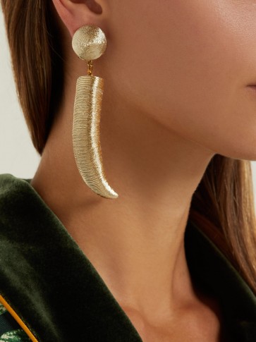 REBECCA DE RAVENEL Pasha gold tusk-shaped cord earrings ~ luxe statement accessory