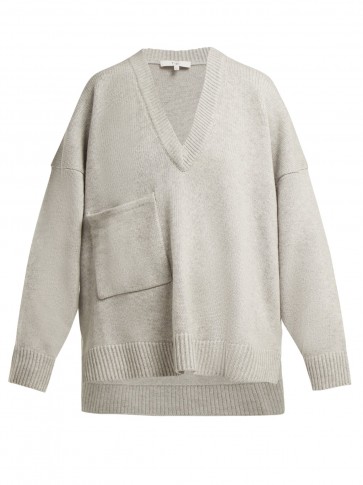 TIBI Light-Grey Patch pocket cashmere sweater ~ oversized luxe V-neck