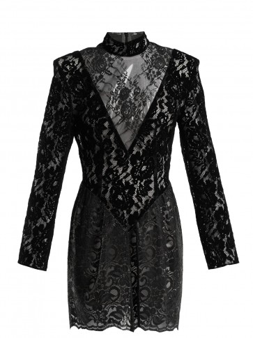 CHRISTOPHER KANE Black Patchwork flocked velvet lace mini dress ~ romantic lbd ~ shiny PVC panel
