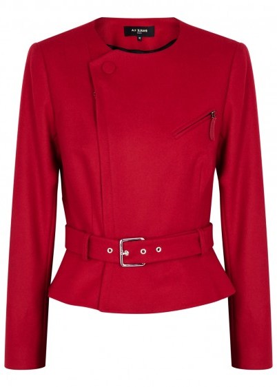 PAULE KA Red berry belted wool jacket ~ chic tailored jackets - flipped