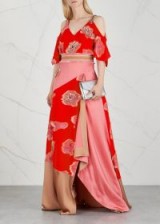 PETER PILOTTO Panelled open-shoulder satin gown ~ long red and pink embellished dress ~ luxe event wear