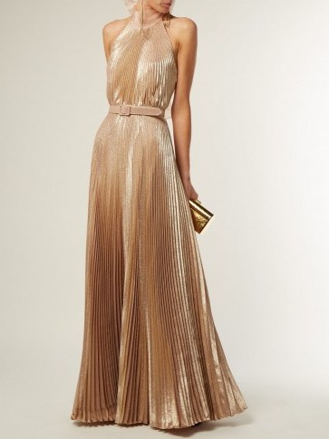 LUISA BECCARIA Rose-Gold Pleated halterneck gown ~ long metallic event dress - flipped