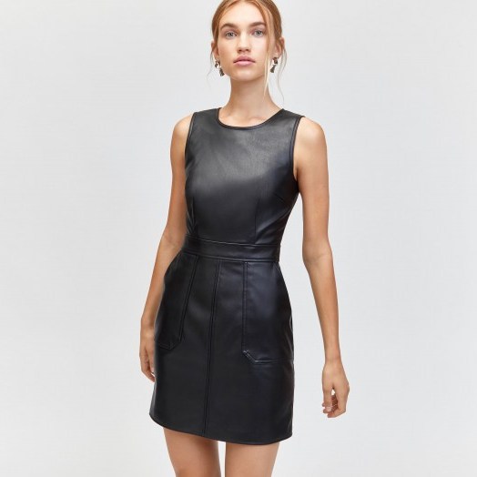 WAREHOUSE POCKET DETAIL PU DRESS in BLACK / faux leather - flipped
