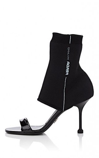 PRADA Black Patent Leather & Tech-Knit Sock Sandals / contemporary heels - flipped