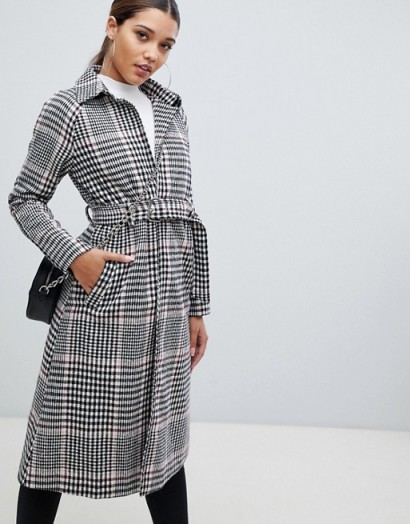 PrettyLittleThing longline belted coat in check