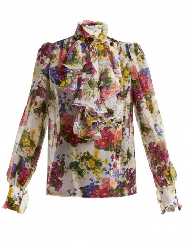 DOLCE & GABBANA Primrose-print white stretch silk-chiffon blouse / floral romance
