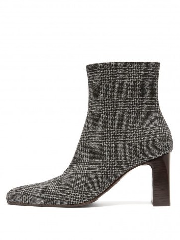 BALENCIAGA Grey Prince of Wales checked twill ankle boots - flipped
