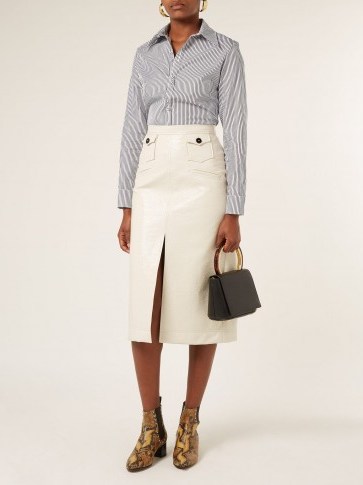 ALEXACHUNG Cream crinkle-effect PVC pencil skirt ~ effortless style - flipped