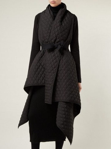 NORMA KAMALI Black Quilted blanket belted coat ~ contemporary outerwear - flipped
