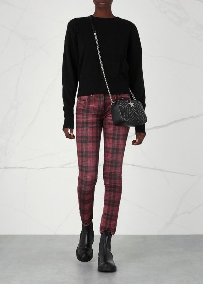 R13 Kate dark-red plaid skinny jeans ~ tartan denim skinnies - flipped