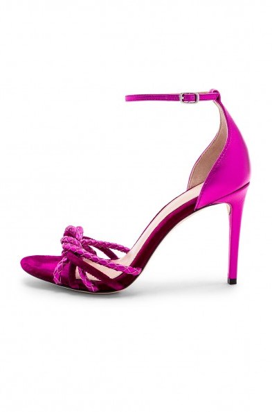 RACHEL ZOE AUBREY SANDAL MAGENTA – metallic leather and suede heels - flipped