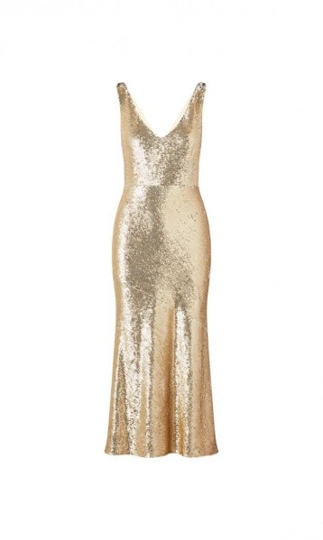 RACHEL ZOE Lola Metallic Sequin Midi-Dress Gold. LUXE GLAMOUR - flipped