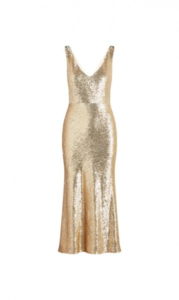 RACHEL ZOE Lola Metallic Sequin Midi-Dress Gold. LUXE GLAMOUR
