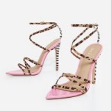 EGO Raja Animal Print Pointed Barely There Heel In Pink Patent ~ leopard strappy heels