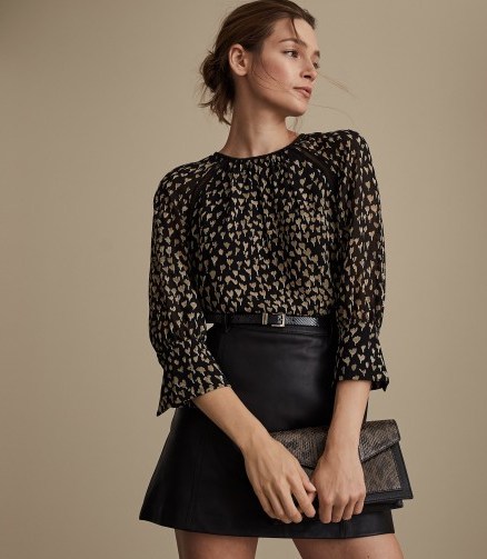 REISS REEMA DITSY PRINTED BLOUSE ~ feminine black top with gold print - flipped