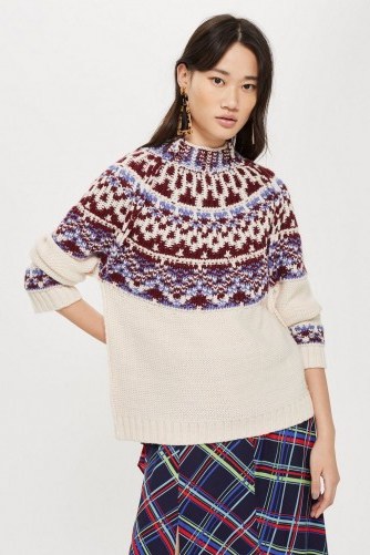 Topshop Reverse Fairisle Jumper in Oatmeal | traditional patterned high neck knits | Fair Isle knitwear - flipped