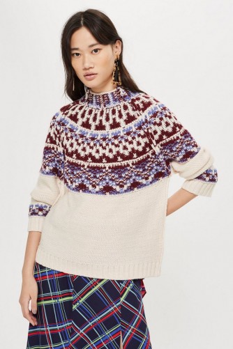 Topshop Reverse Fairisle Jumper in Oatmeal | traditional patterned high neck knits | Fair Isle knitwear