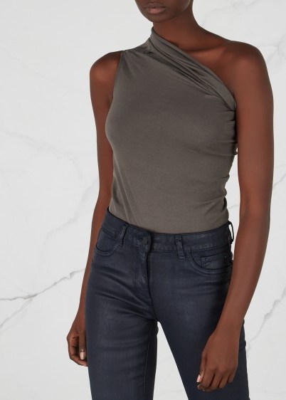 RICK OWENS Charcoal one-shoulder jersey top ~ casual chic - flipped