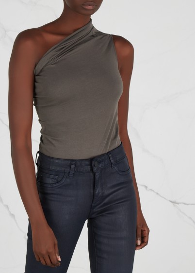 RICK OWENS Charcoal one-shoulder jersey top ~ casual chic