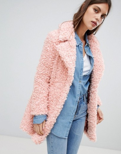 River Island teddy coat in pink | soft touch faux fur