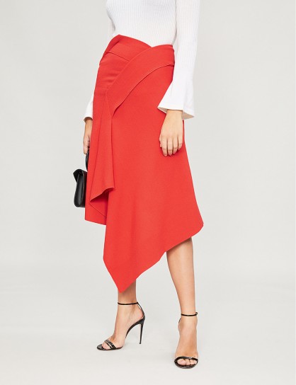 ROLAND MOURET Burke wool-crepe draped asymmetric skirt in Burnt Orange ~ skirts with style