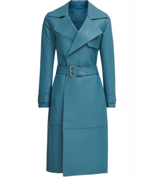 REISS ROMA LEATHER MAC BLUE ~ luxe belted coat - flipped