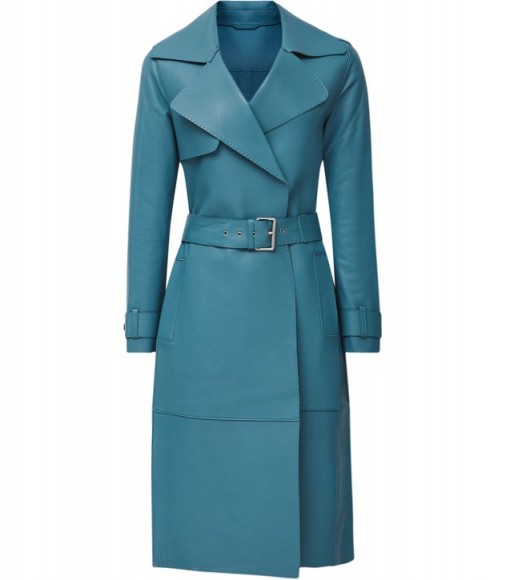 REISS ROMA LEATHER MAC BLUE ~ luxe belted coat