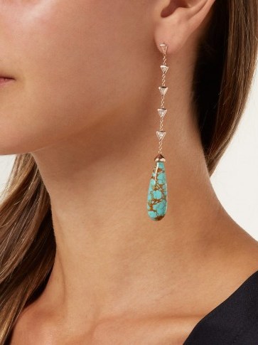 JACQUIE AICHE Rose-gold, diamond & turquoise drop earrings ~ luxe statement accessory - flipped