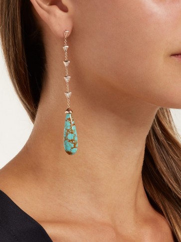 JACQUIE AICHE Rose-gold, diamond & turquoise drop earrings ~ luxe statement accessory