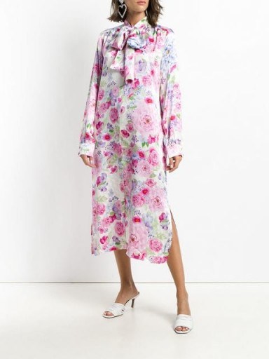SAKS POTTS pussy bow floral dress in bianco/rosa - flipped