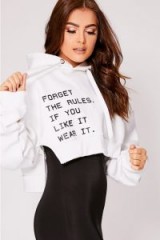 SARAH ASHCROFT WHITE FORGET THE RULES PRINTED OVERSIZED HOODIE – hooded slogan top