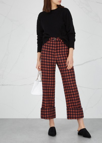 SEA NY Ethno Pop checked wool-blend trousers in orange and navy - flipped