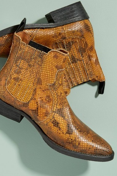 Selected Femme Snake-Effect Leather Cowboy Boots in Yellow. REPTILE PRINTS - flipped