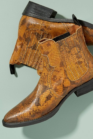Selected Femme Snake-Effect Leather Cowboy Boots in Yellow. REPTILE PRINTS