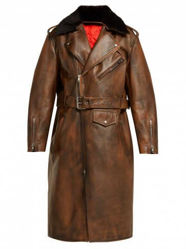 CALVIN KLEIN 205W39NYC Shearling-collar brown leather coat
